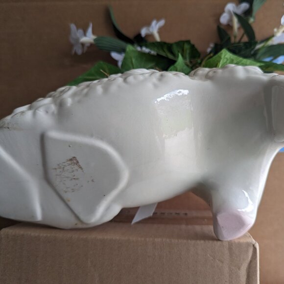 Vintage Playful Baby Lamb with Poke Dot Bow Tie Ceramic Planter Nursery Decor - Picture 8 of 11